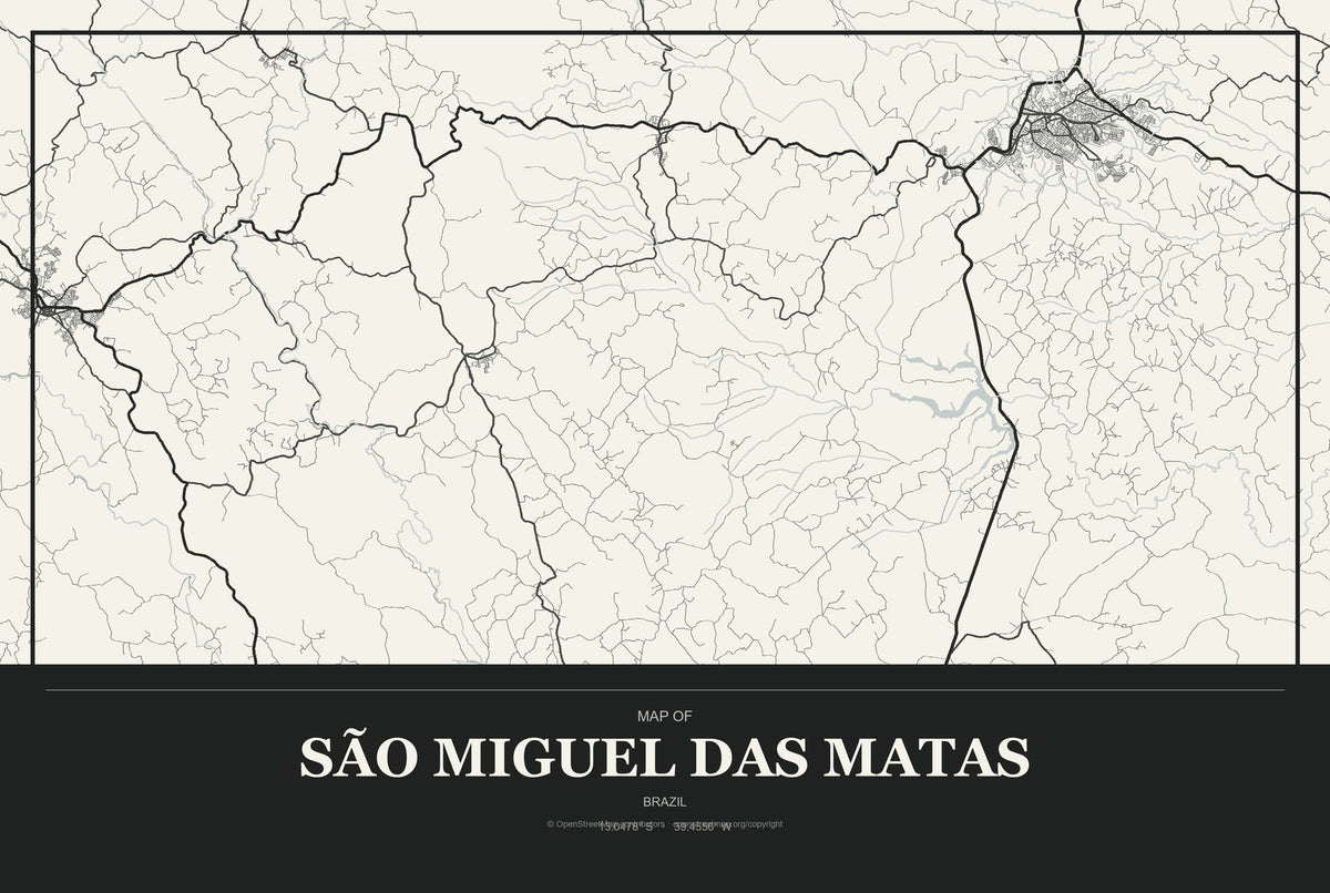 São Miguel das Matas, Brazil City Map Aluminum Sign in Museum Plaque style