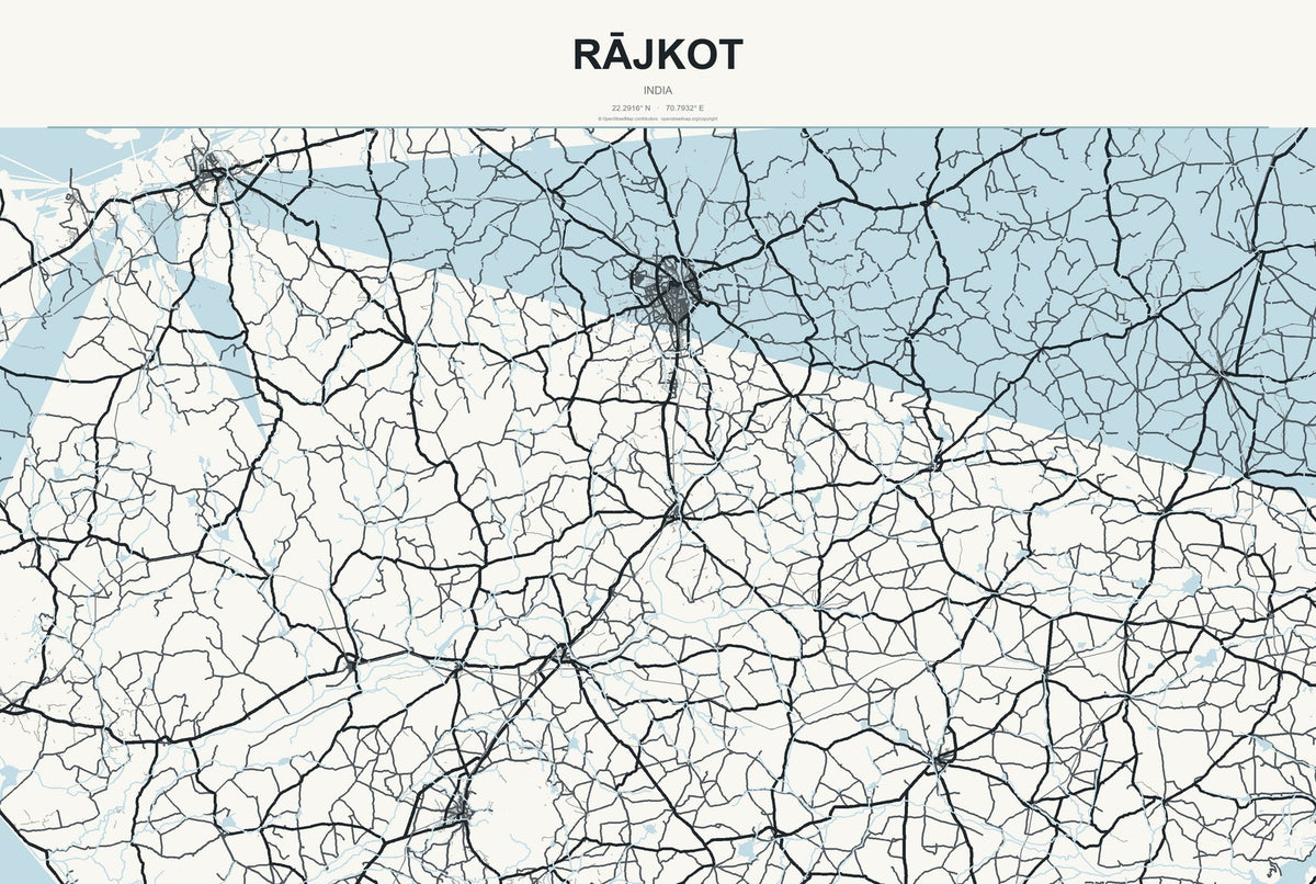 Rājkot, India City Map Aluminum Sign in Headline Atlas style