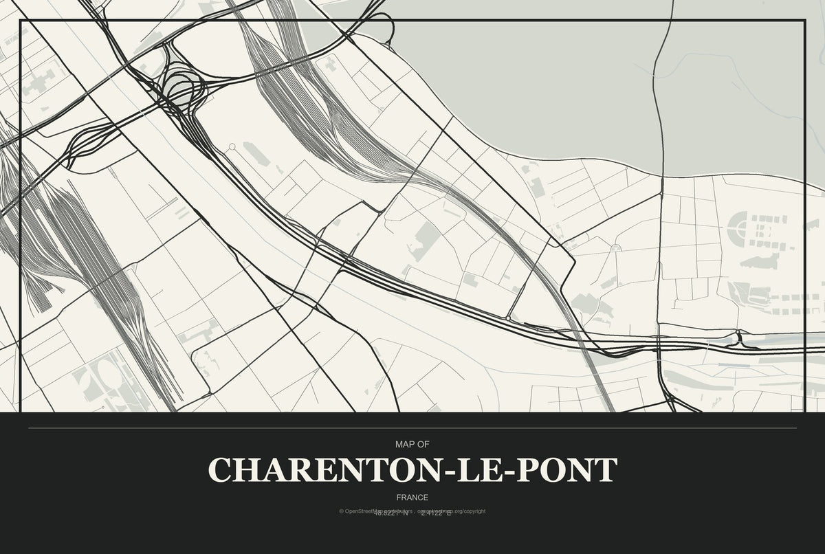 Charenton-le-Pont, France City Map Aluminum Sign in Museum Plaque style