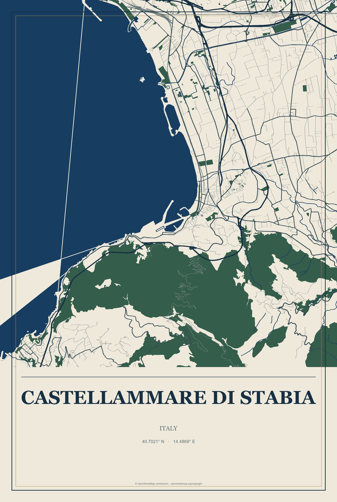Castellammare di Stabia, Italy City Map Aluminum Sign in Coastal Cutout style