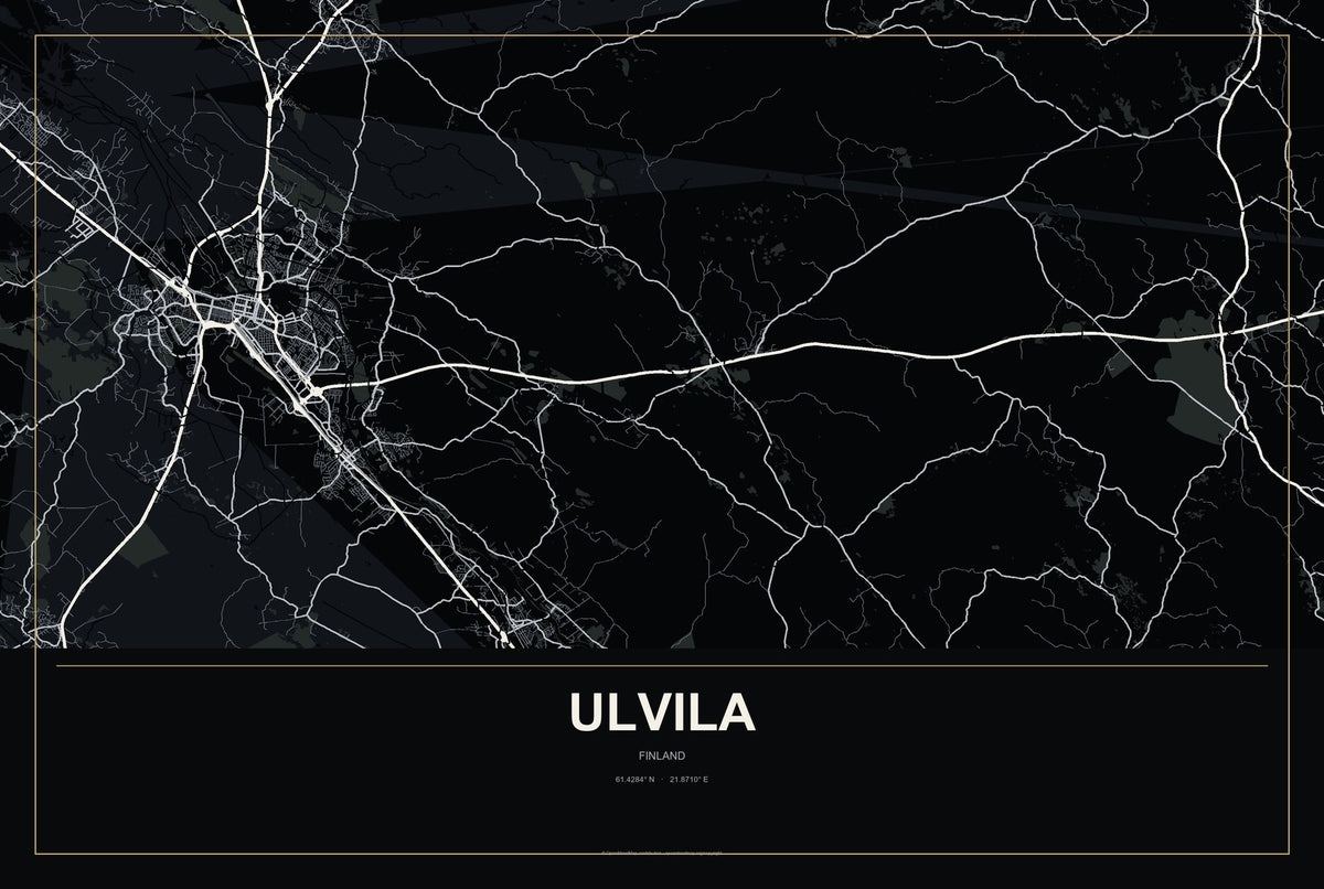 Ulvila, Finland City Map Aluminum Sign in Metropolitan Noir style