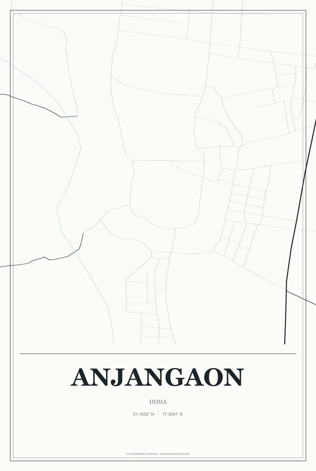 Anjangaon, India City Map Aluminum Sign in Gallery Air style