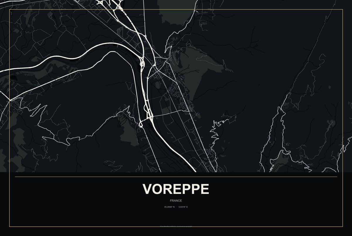 Voreppe, France City Map Aluminum Sign in Metropolitan Noir style