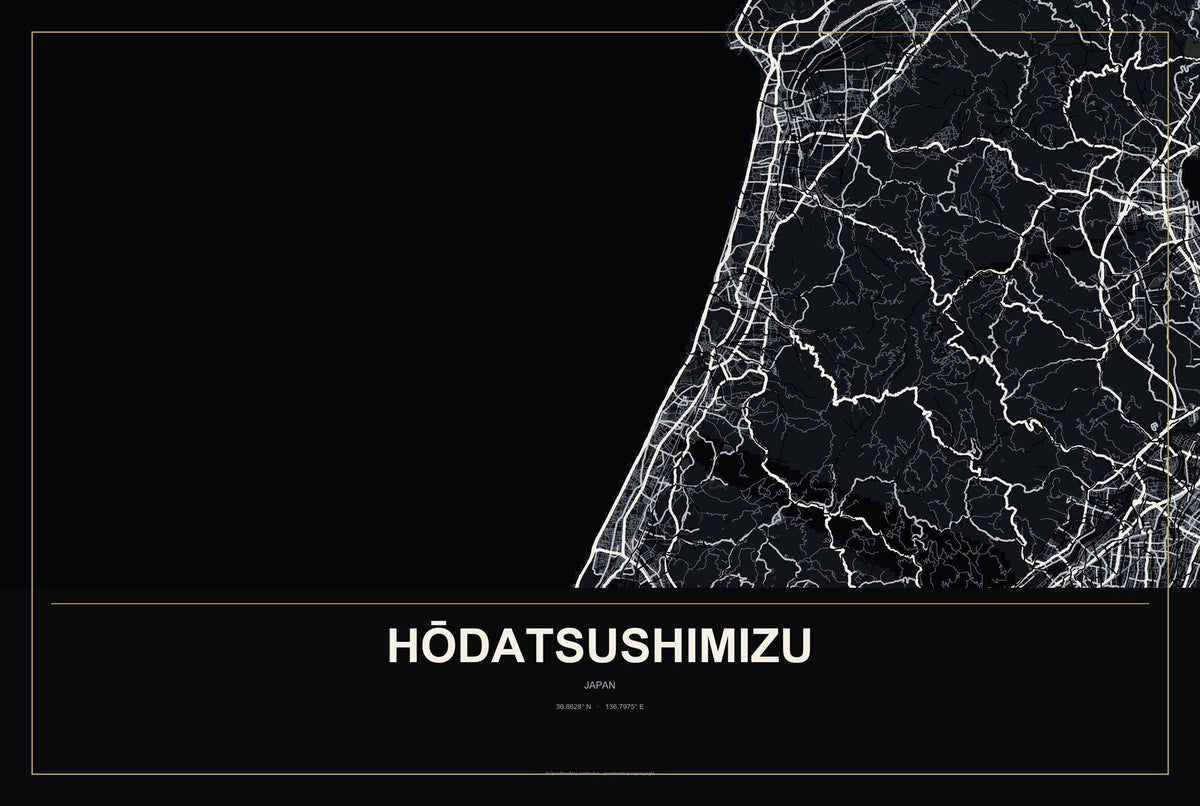Hōdatsushimizu, Japan City Map Aluminum Sign in Metropolitan Noir style