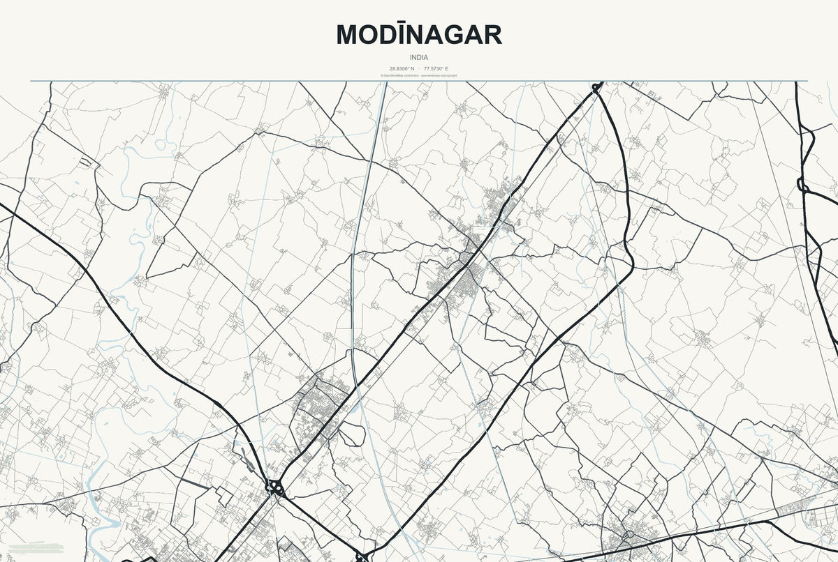 Modīnagar, India City Map Aluminum Sign in Headline Atlas style