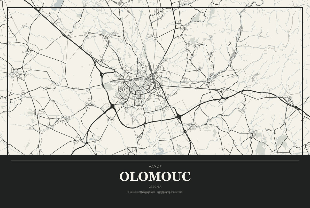 Olomouc, Czechia City Map Aluminum Sign in Museum Plaque style