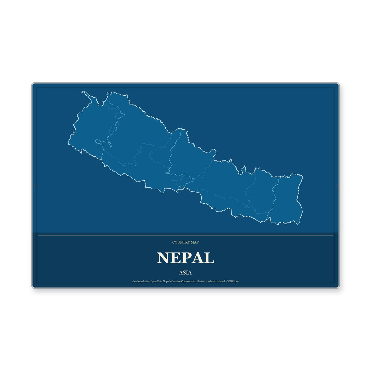 Nepal Country Map Aluminum Sign in Harbor Cobalt style