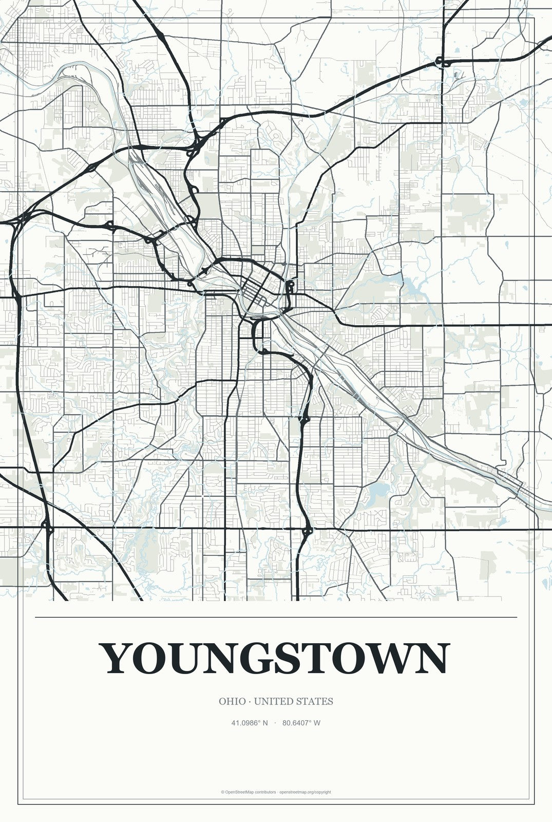 Youngstown, Ohio City Map Aluminum Sign in Gallery Air style