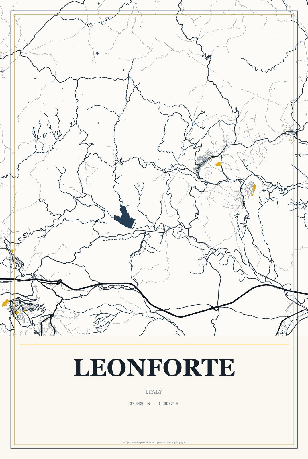 Leonforte, Italy City Map Aluminum Sign in Citrine Modern style