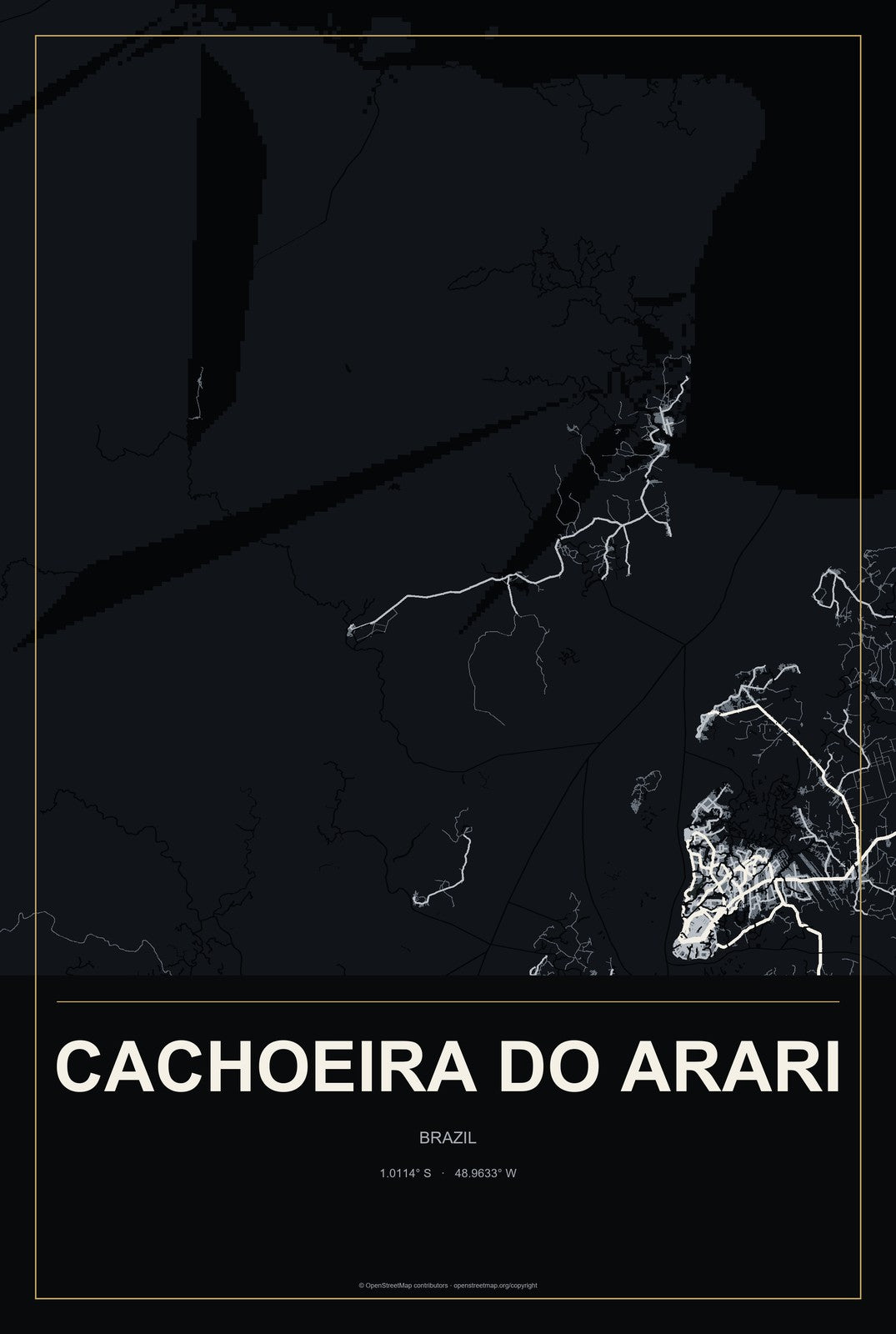Cachoeira do Arari, Brazil City Map Aluminum Sign in Metropolitan Noir style