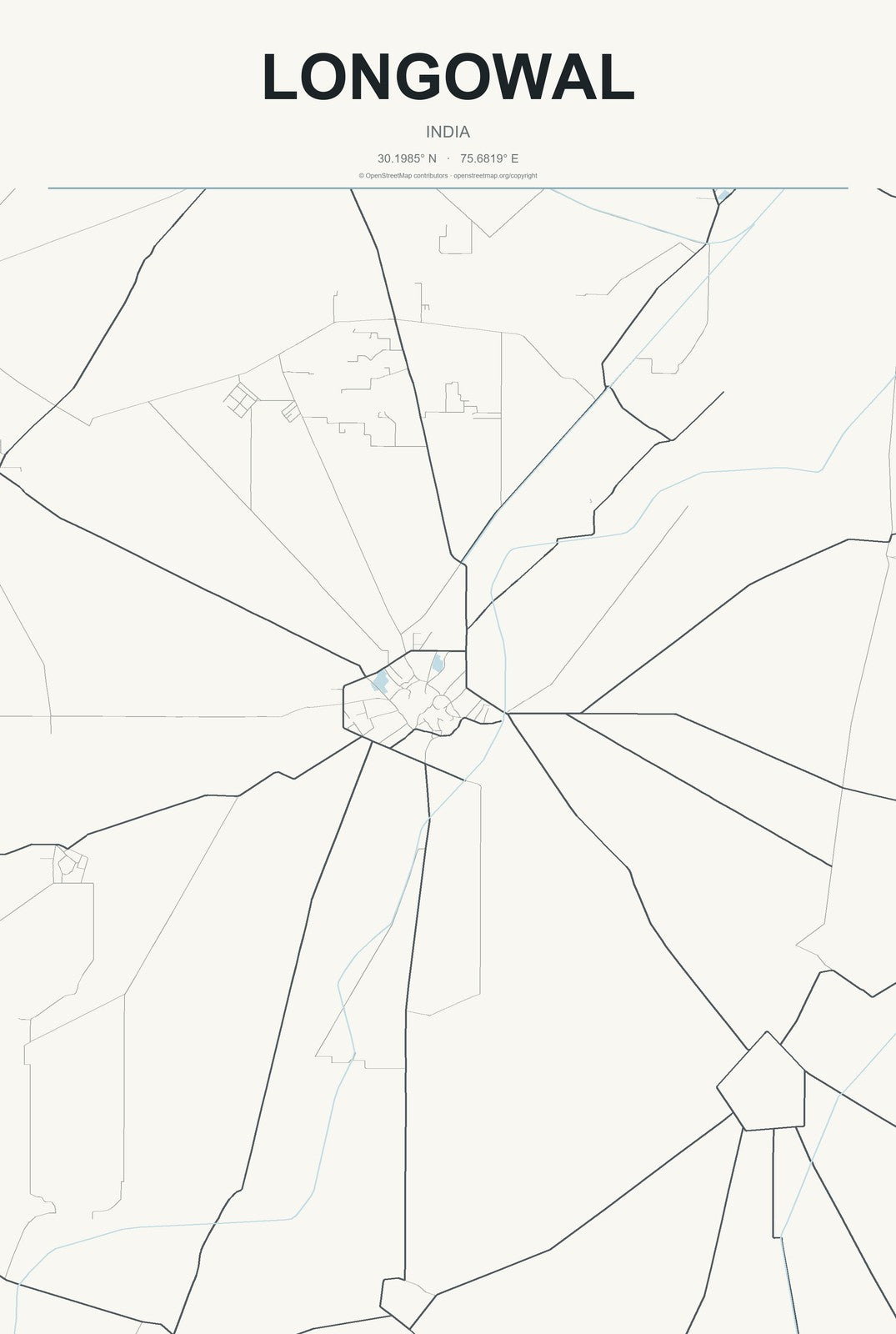 Longowal, India City Map Aluminum Sign in Headline Atlas style
