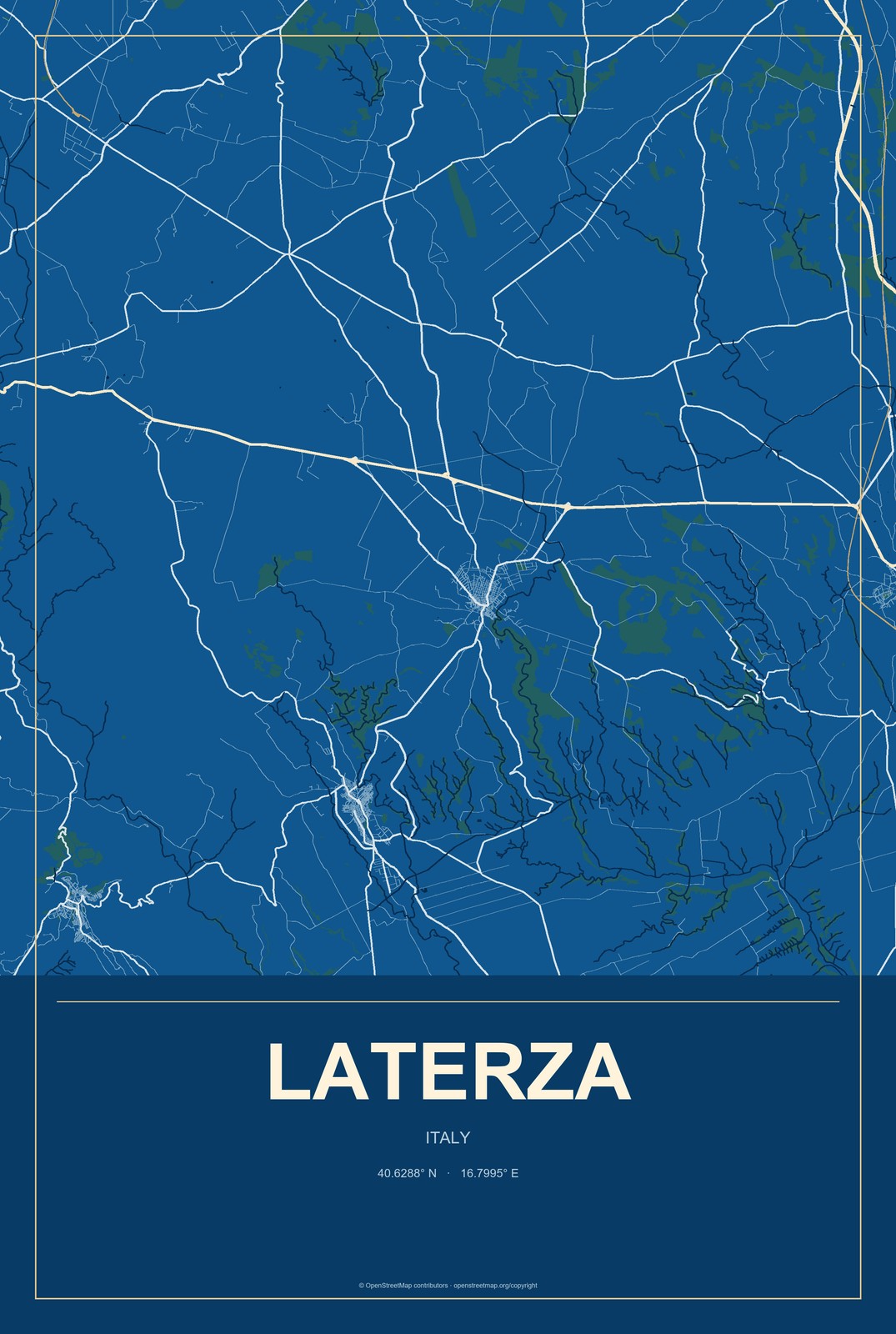 Laterza, Italy City Map Aluminum Sign in Harbor Cobalt style