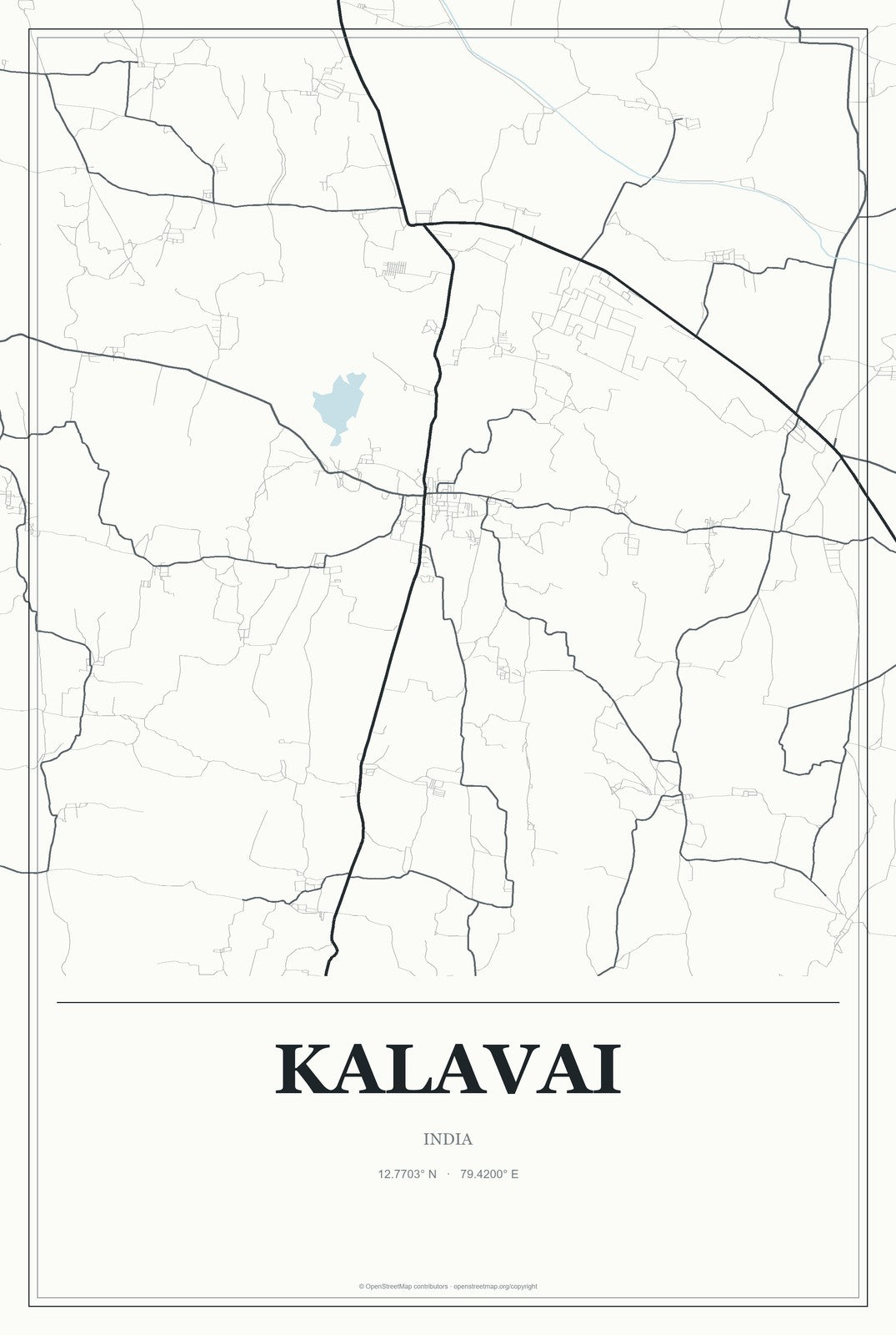 Kalavai, India City Map Aluminum Sign in Gallery Air style