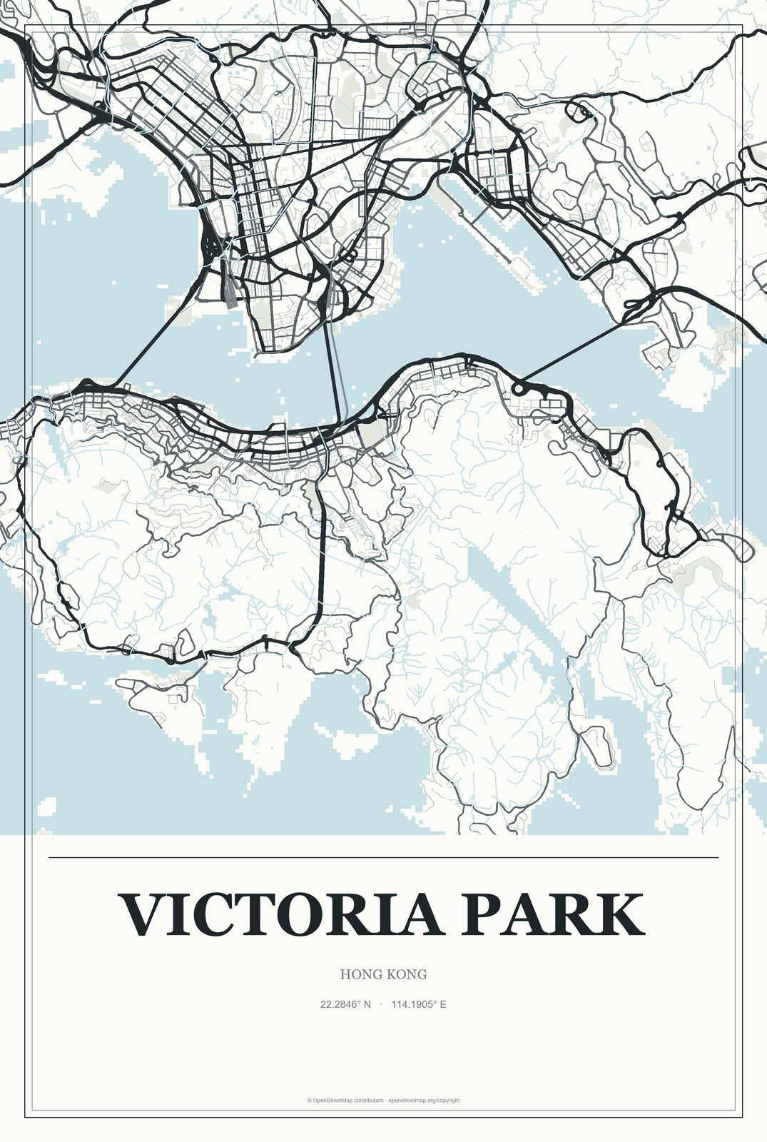 Victoria Park, Hong Kong City Map Aluminum Sign in Gallery Air style