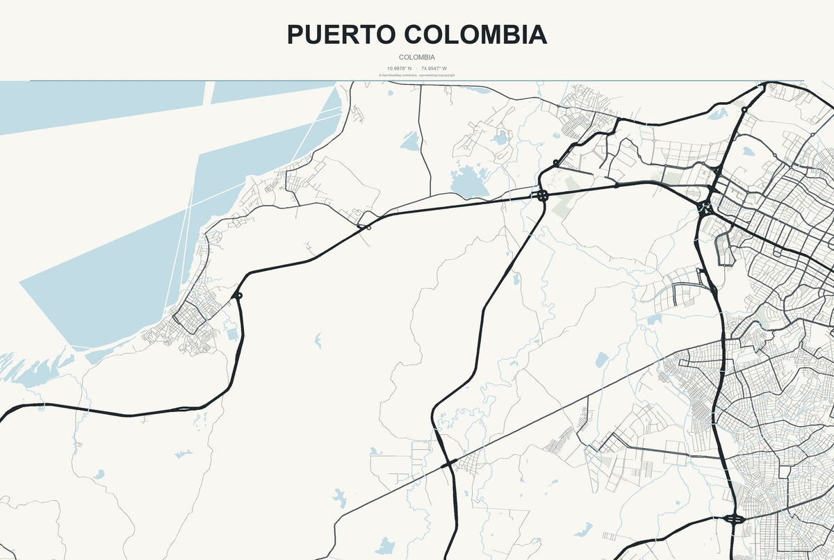 Puerto Colombia, Colombia City Map Aluminum Sign in Headline Atlas style