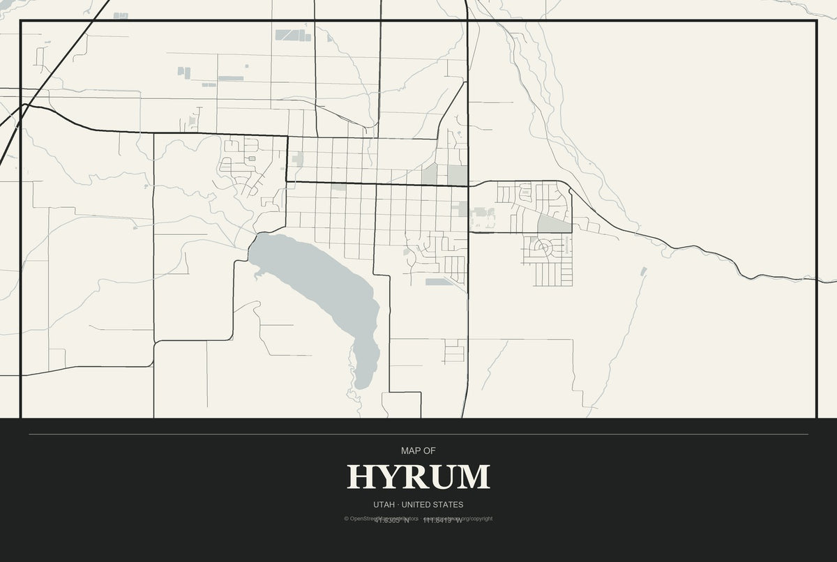 Hyrum, Utah City Map Aluminum Sign in Museum Plaque style