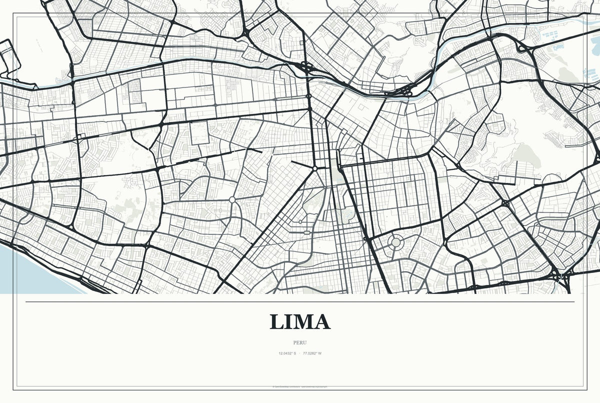 Lima, Peru City Map Aluminum Sign in Gallery Air style