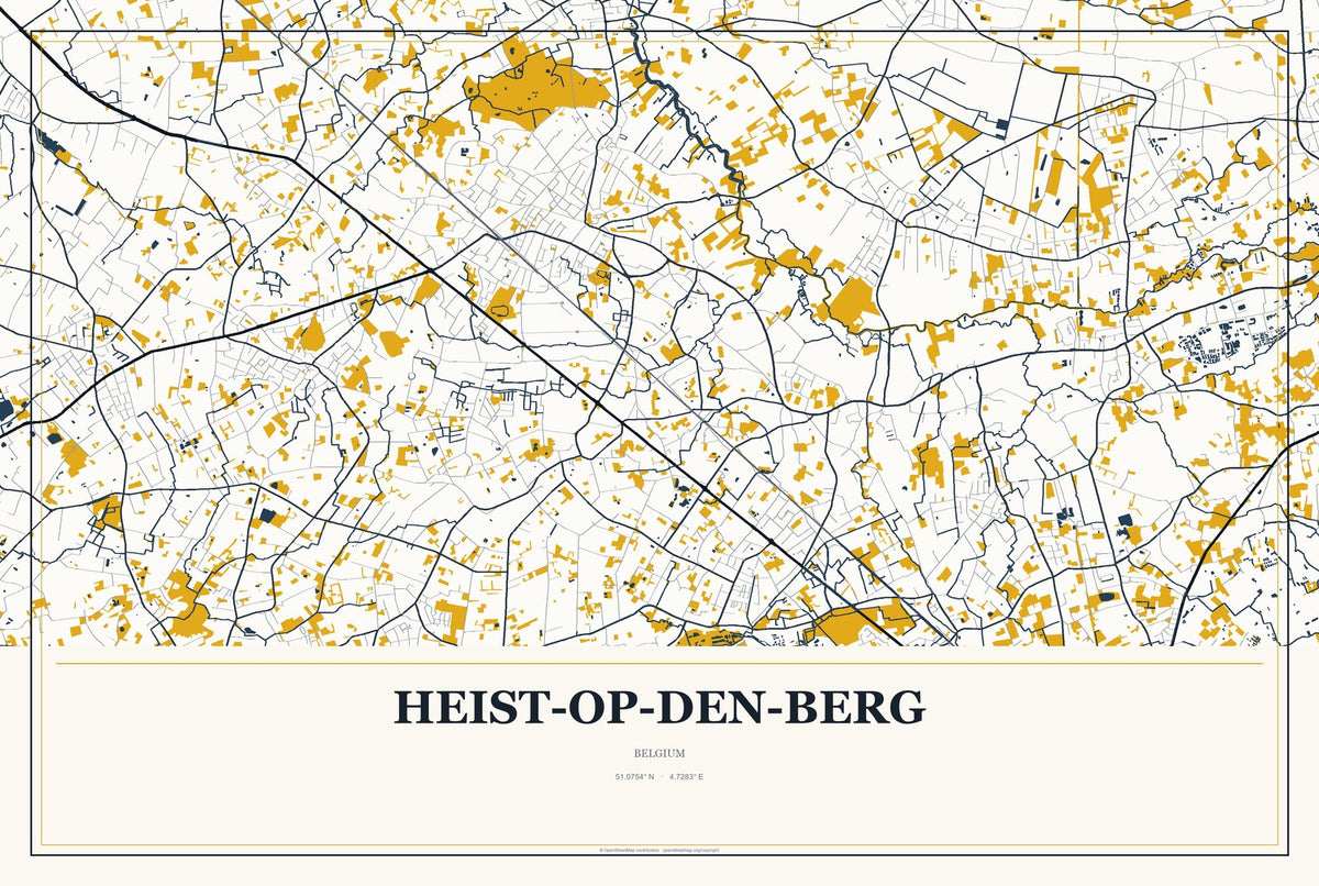 Heist-op-den-Berg, Belgium City Map Aluminum Sign in Citrine Modern style