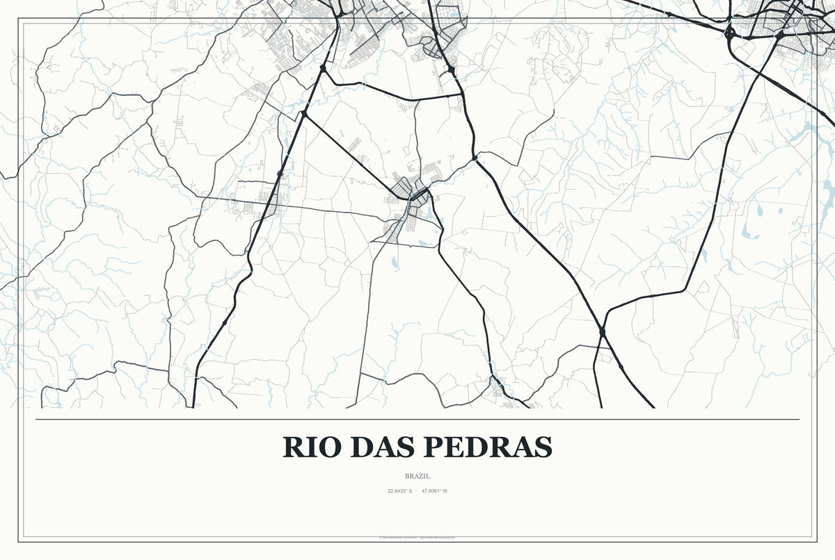 Rio das Pedras, Brazil City Map Aluminum Sign in Gallery Air style