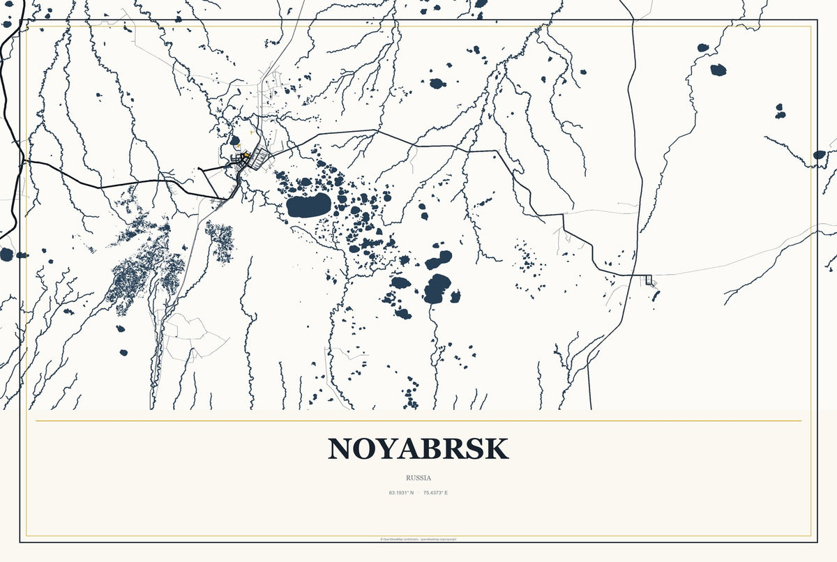 Noyabrsk, Russia City Map Aluminum Sign in Citrine Modern style