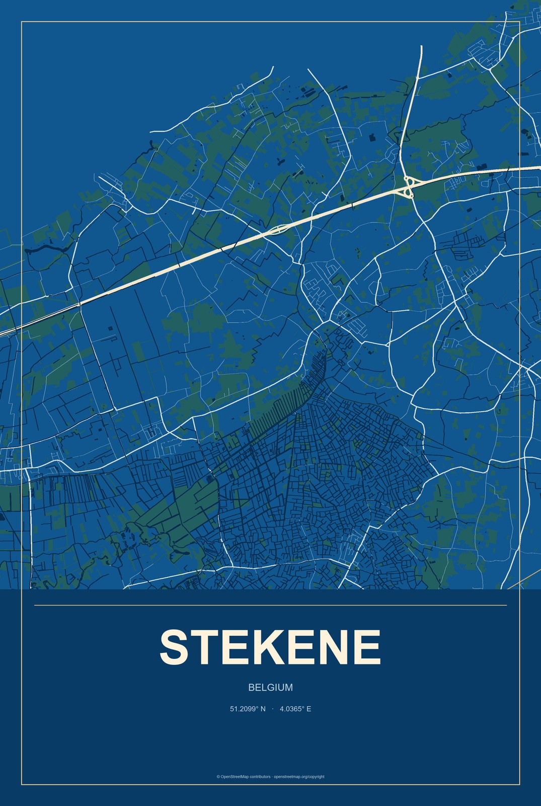 Stekene, Belgium City Map Aluminum Sign in Harbor Cobalt style