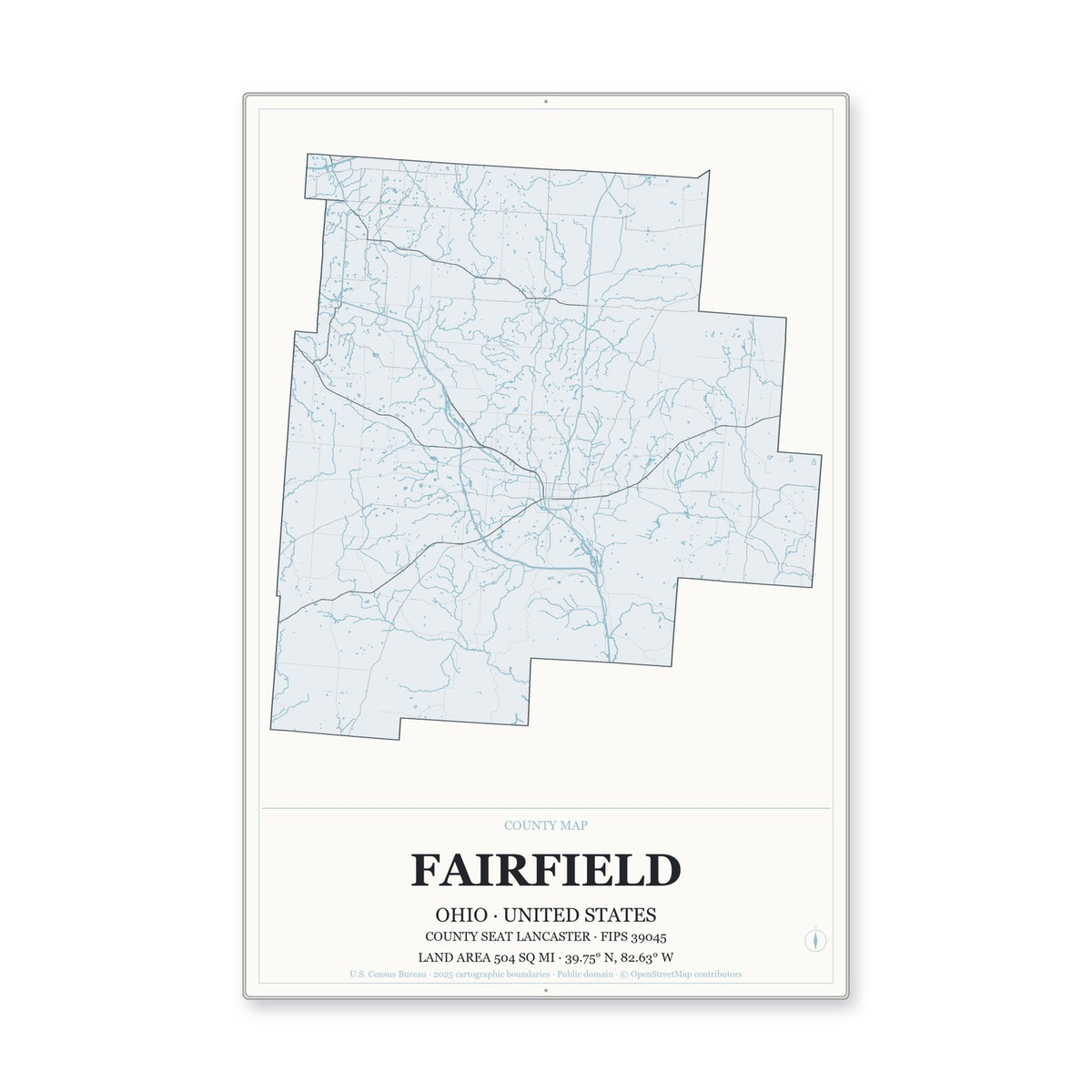 Fairfield County, Ohio Map Aluminum Sign in Gallery Air style