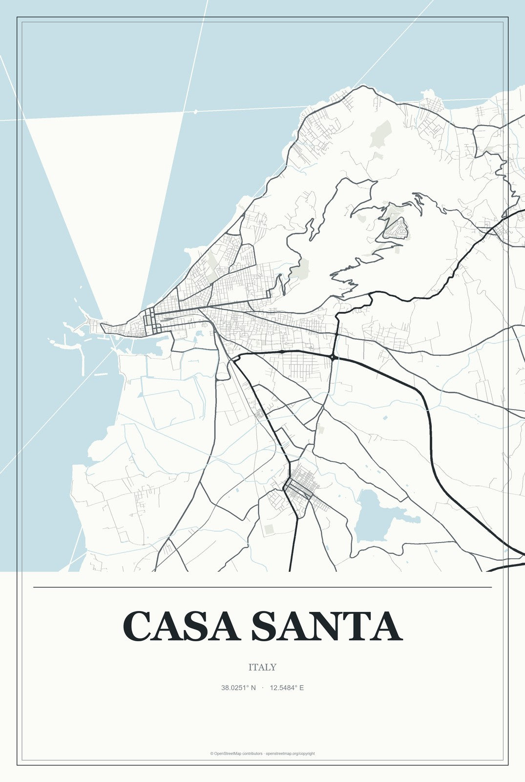 Casa Santa, Italy City Map Aluminum Sign in Gallery Air style