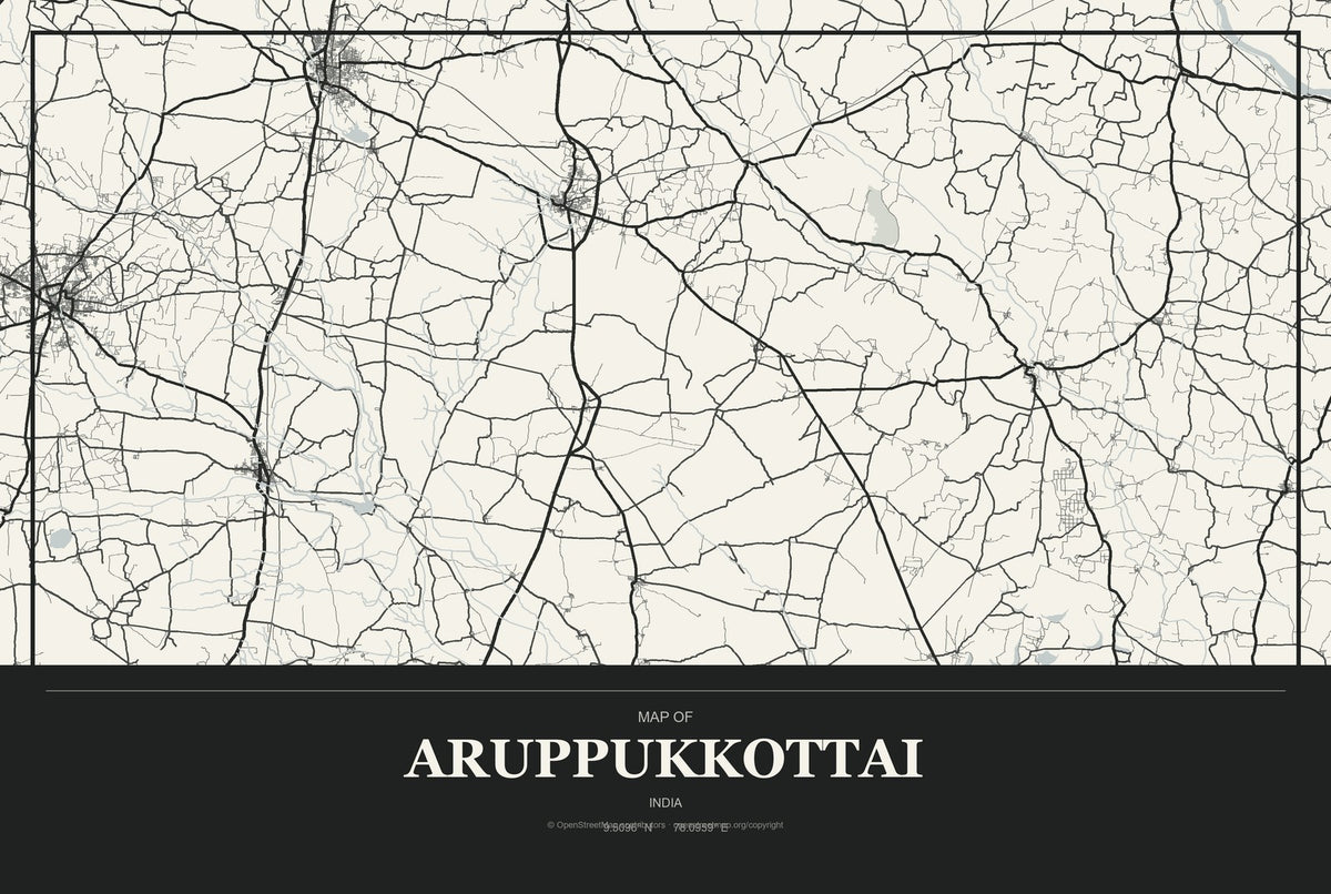 Aruppukkottai, India City Map Aluminum Sign in Museum Plaque style