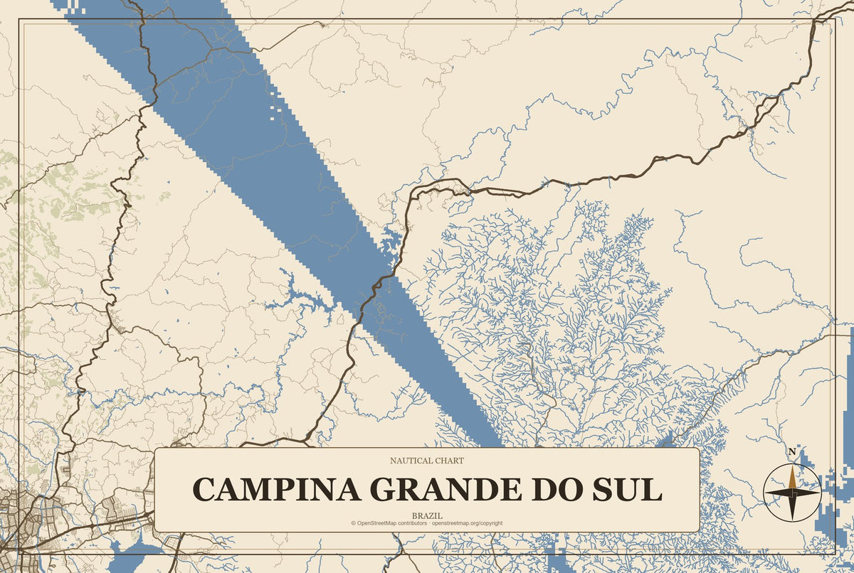 Campina Grande do Sul, Brazil City Map Aluminum Sign in Heritage Nautical style