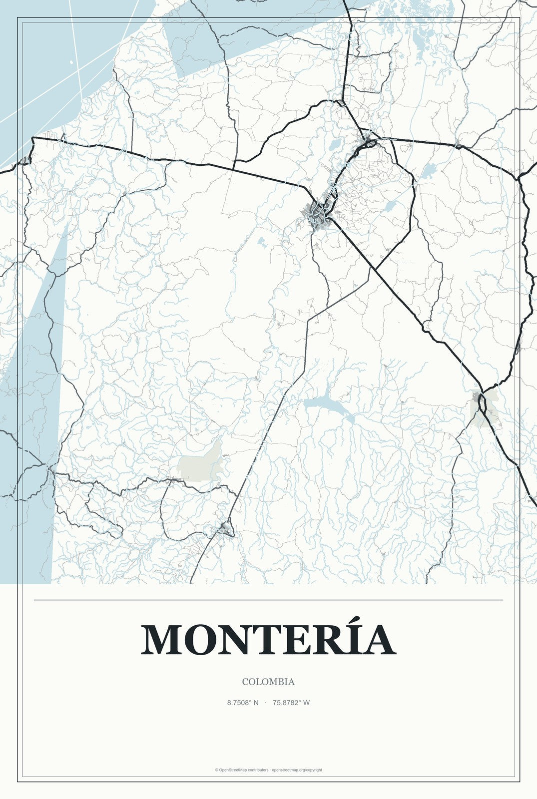 Montería, Colombia City Map Aluminum Sign in Gallery Air style