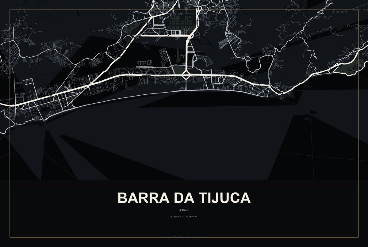 Barra da Tijuca, Brazil City Map Aluminum Sign in Metropolitan Noir style
