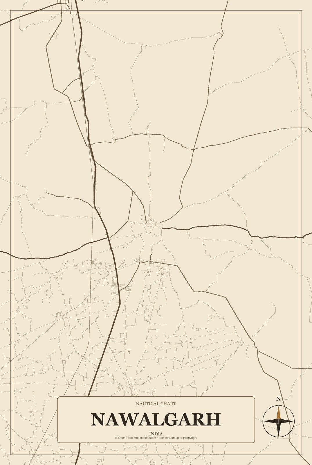 Nawalgarh, India City Map Aluminum Sign in Heritage Nautical style