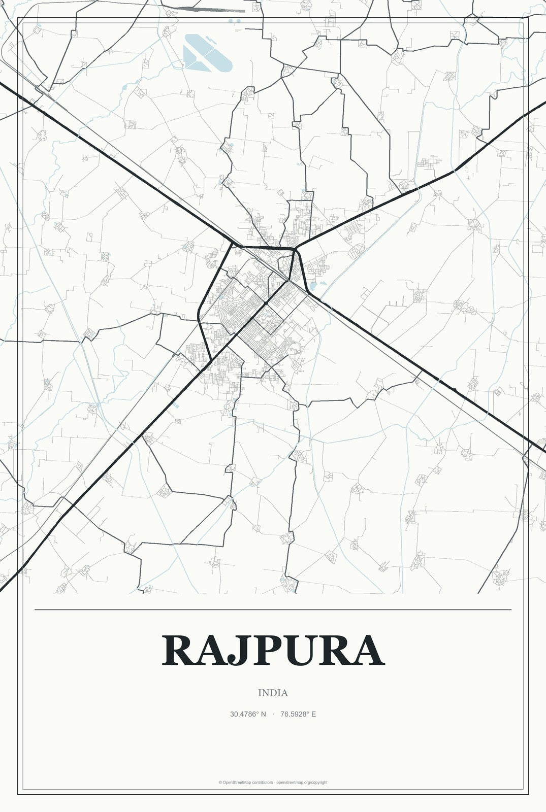 Rajpura, India City Map Aluminum Sign in Gallery Air style