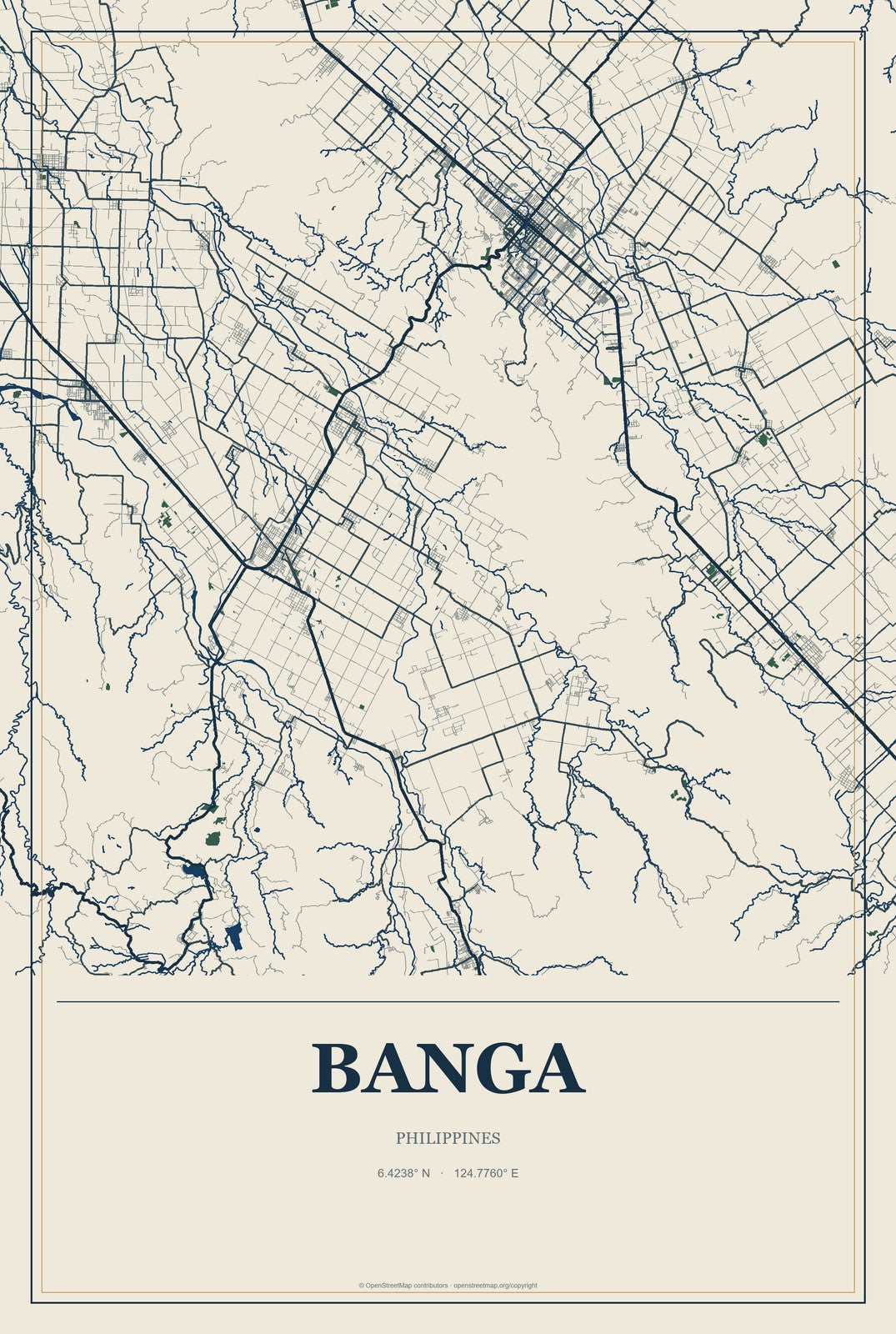 Banga, Philippines City Map Aluminum Sign in Coastal Cutout style