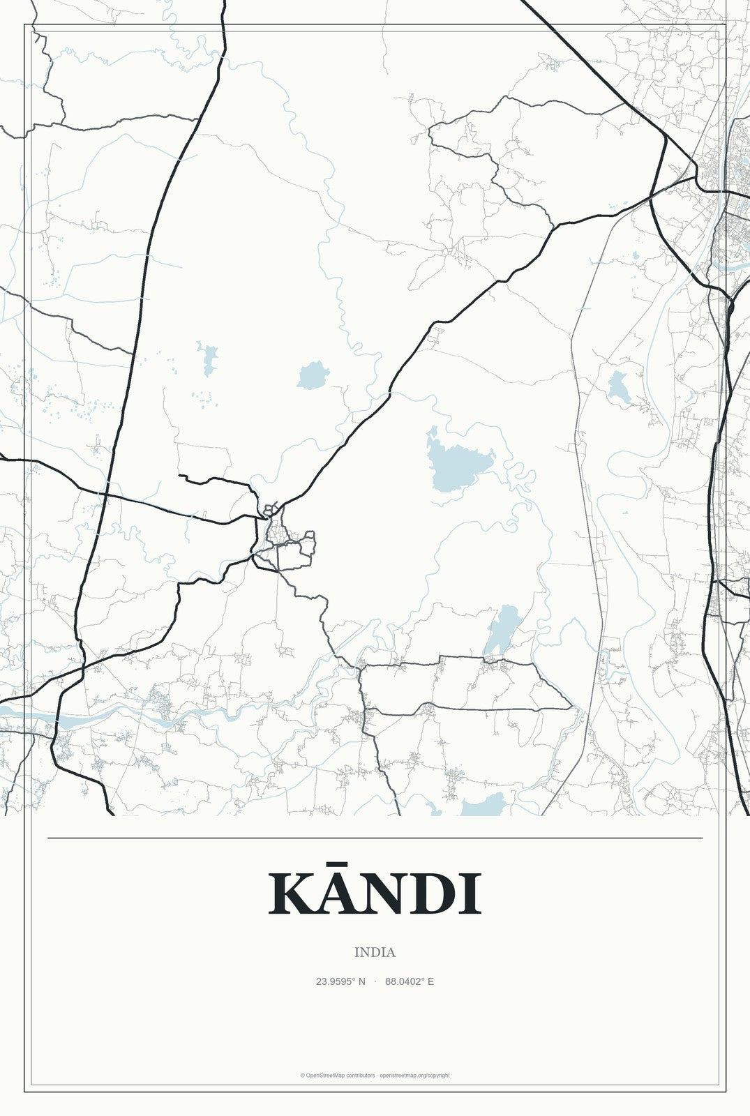 Kāndi, India City Map Aluminum Sign in Gallery Air style