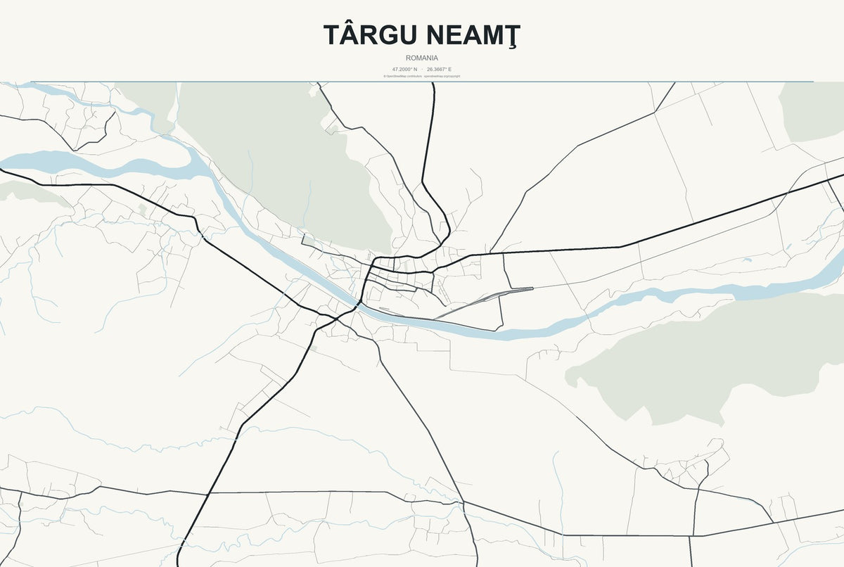 Târgu Neamţ, Romania City Map Aluminum Sign in Headline Atlas style