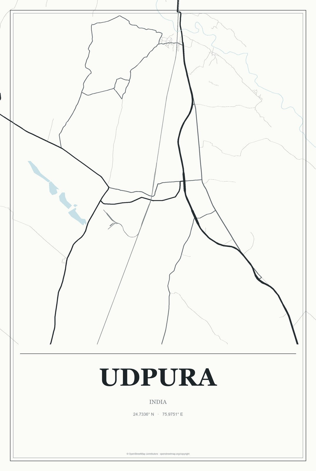 Udpura, India City Map Aluminum Sign in Gallery Air style