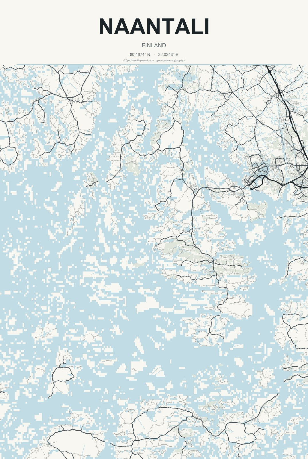 Naantali, Finland City Map Aluminum Sign in Headline Atlas style