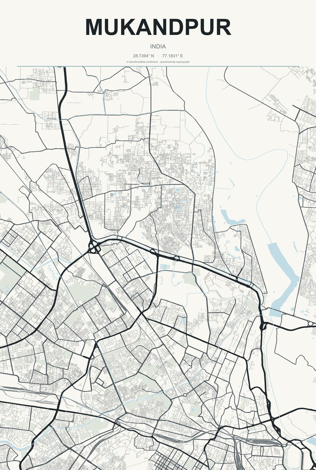 Mukandpur, India City Map Aluminum Sign in Headline Atlas style
