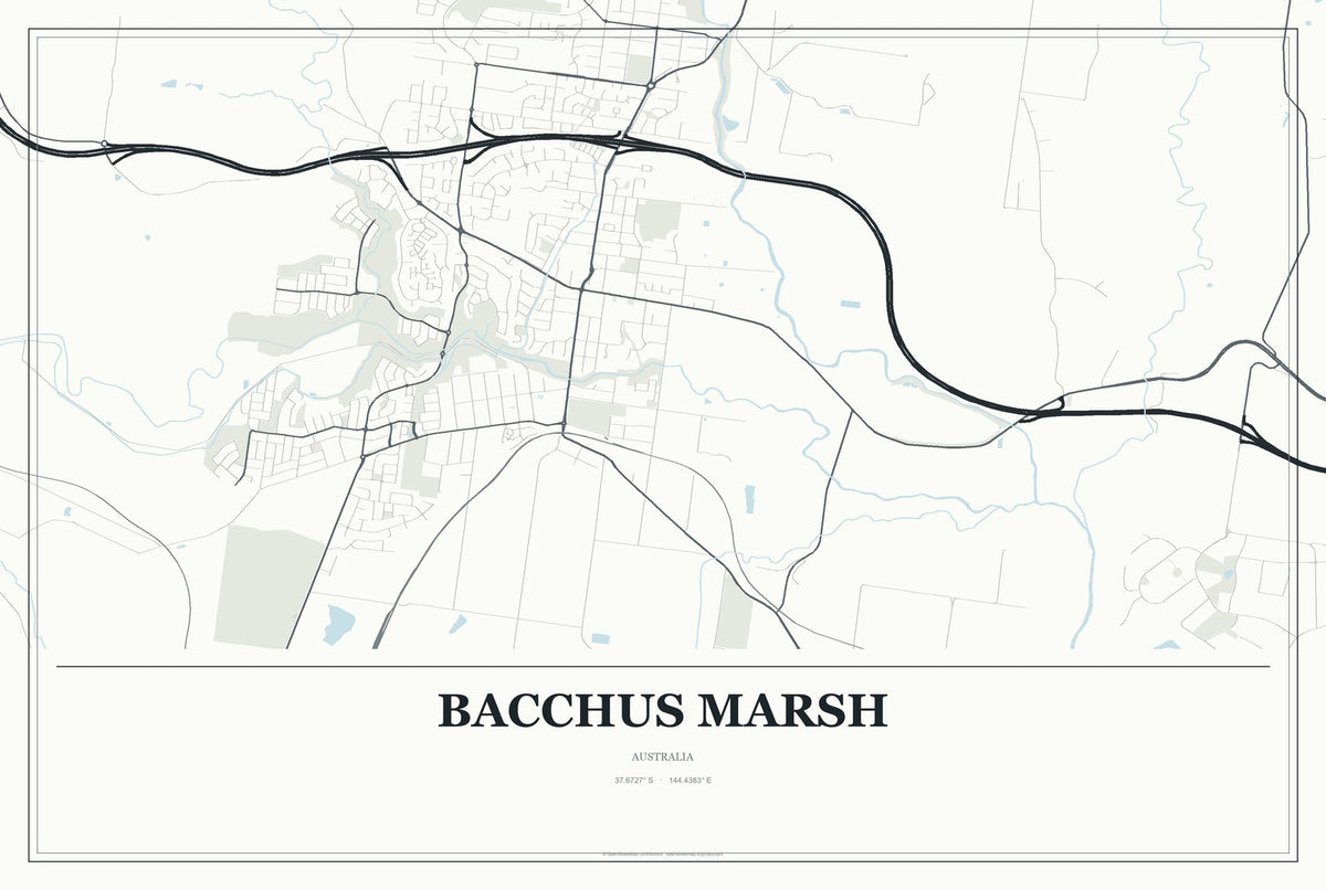 Bacchus Marsh, Australia City Map Aluminum Sign in Gallery Air style
