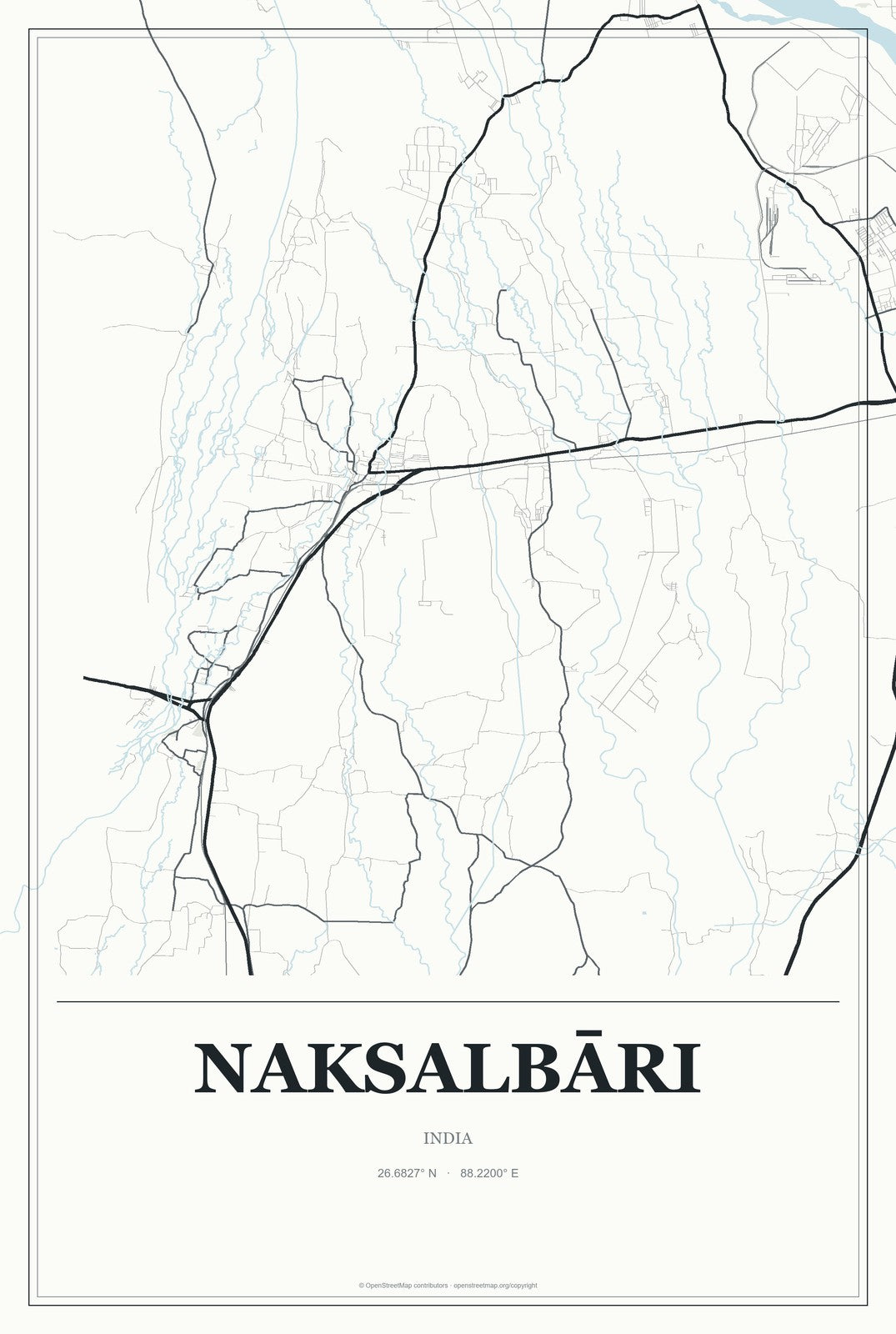 Naksalbāri, India City Map Aluminum Sign in Gallery Air style