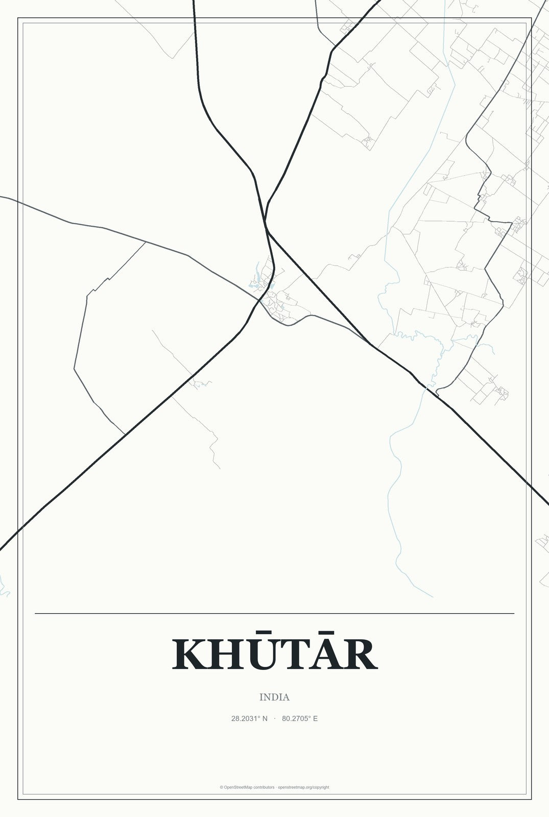 Khūtār, India City Map Aluminum Sign in Gallery Air style