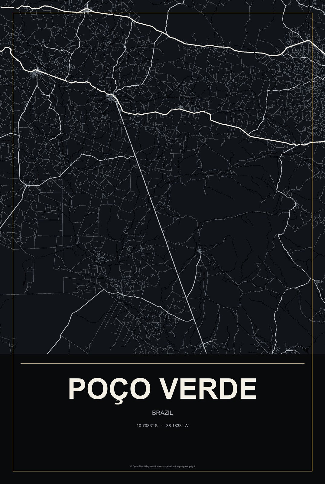 Poço Verde, Brazil City Map Aluminum Sign in Metropolitan Noir style