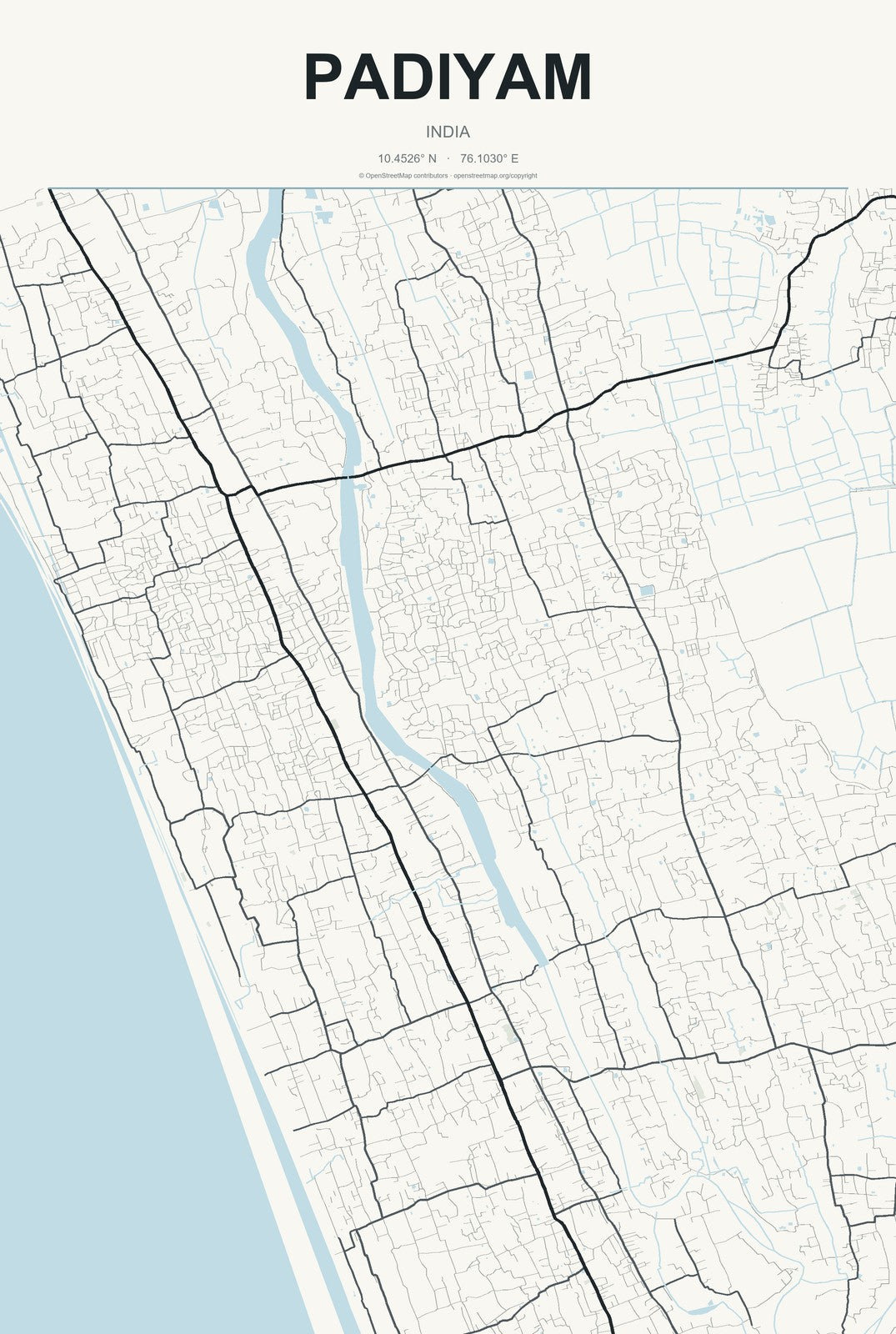Padiyam, India City Map Aluminum Sign in Headline Atlas style