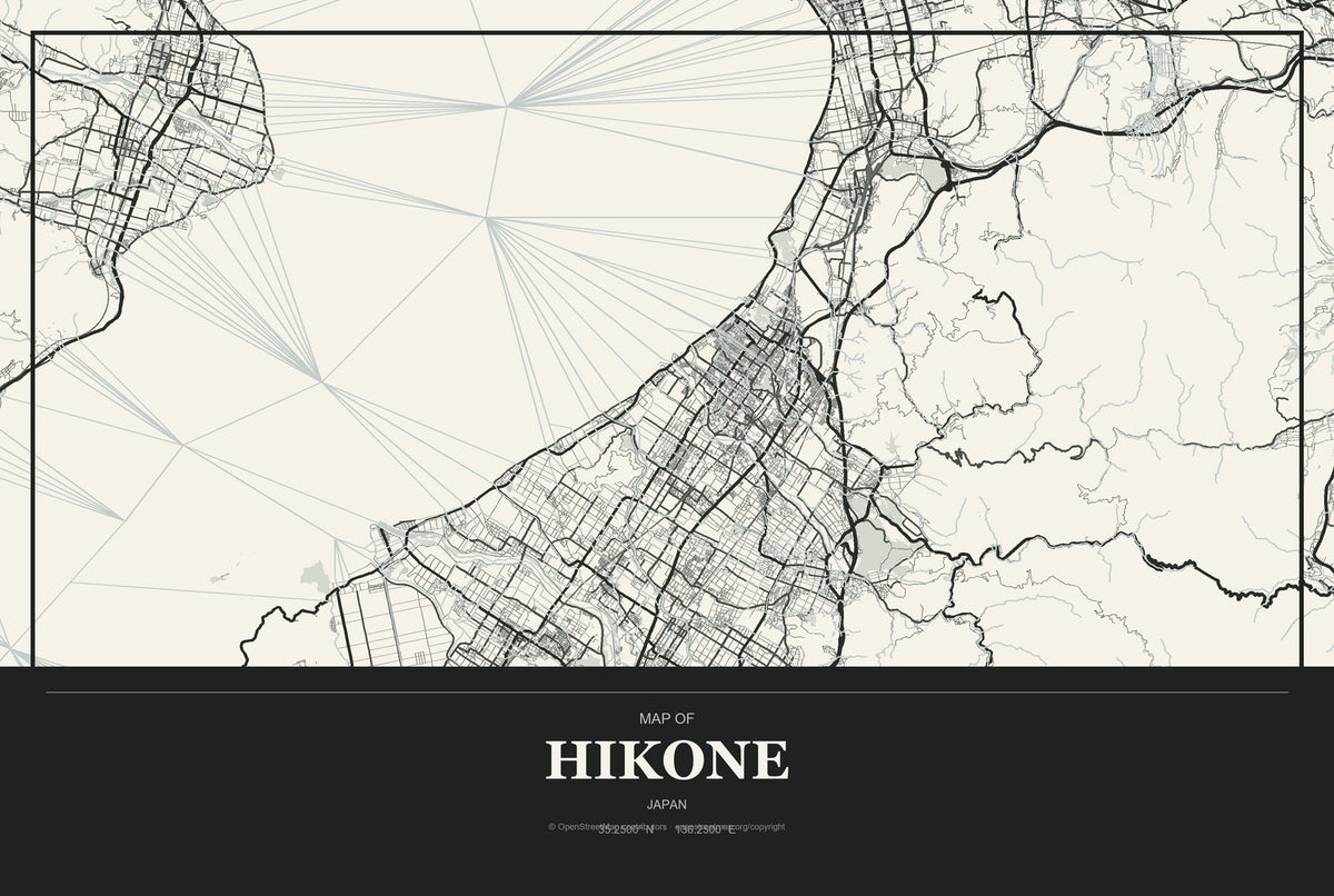 Hikone, Japan City Map Aluminum Sign in Museum Plaque style