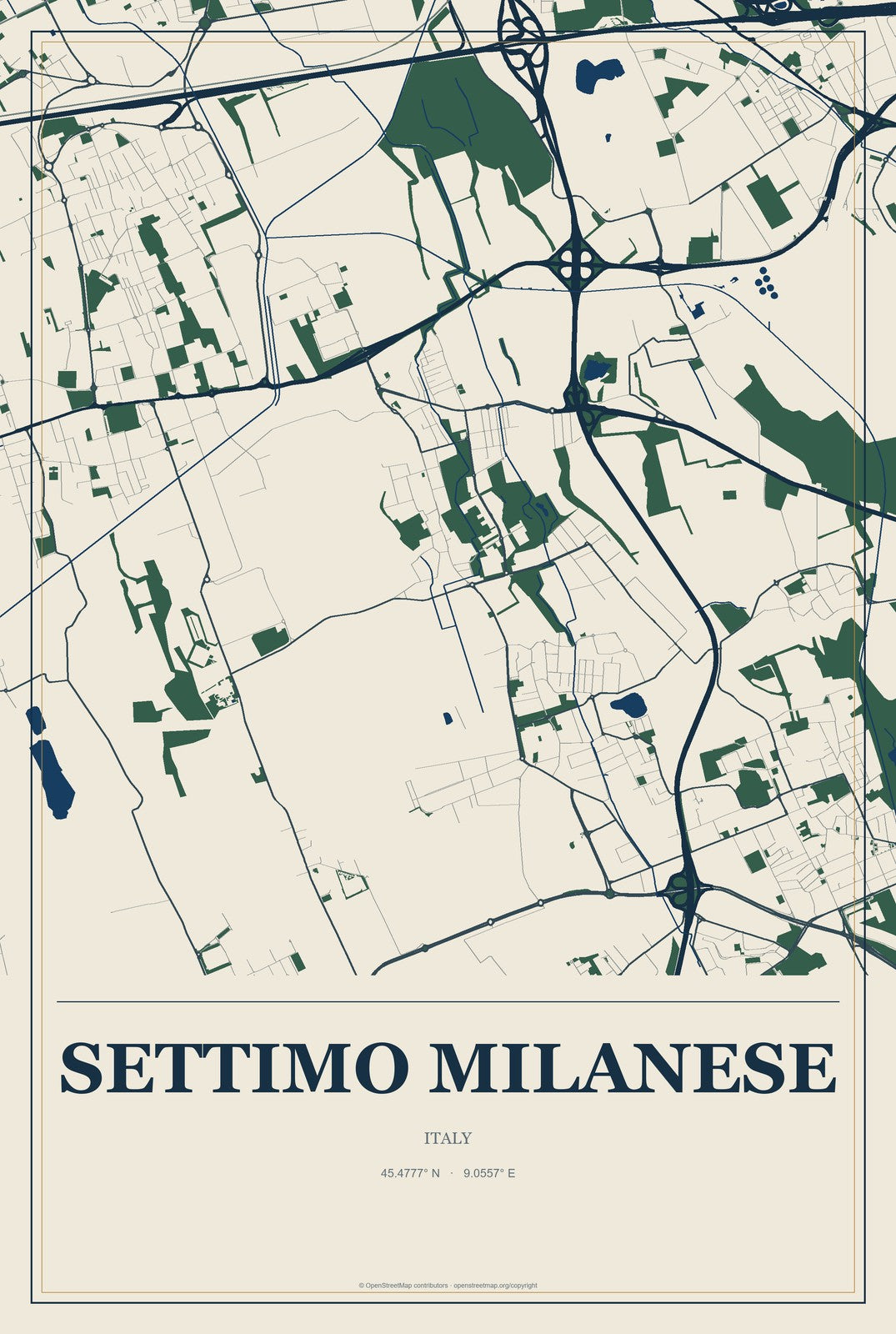 Settimo Milanese, Italy City Map Aluminum Sign in Coastal Cutout style