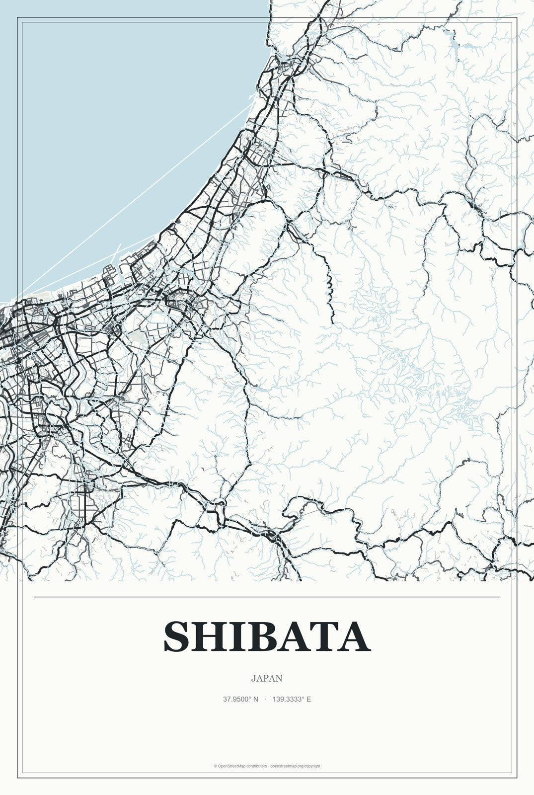 Shibata, Japan City Map Aluminum Sign in Gallery Air style