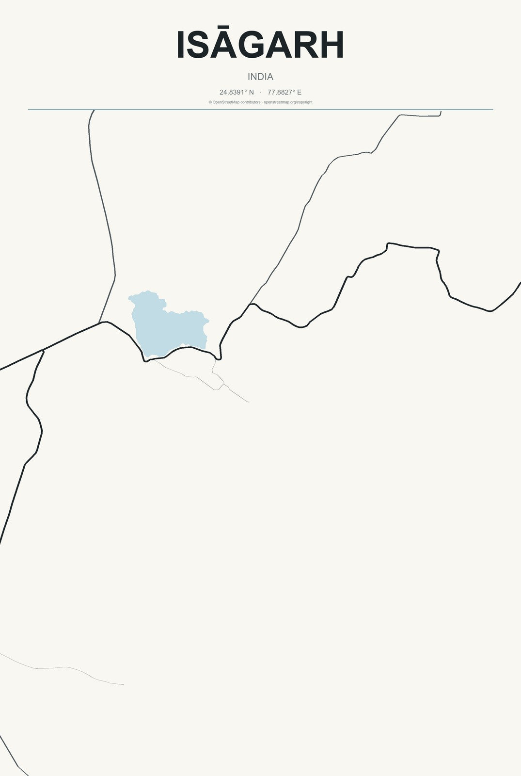 Isāgarh, India City Map Aluminum Sign in Headline Atlas style