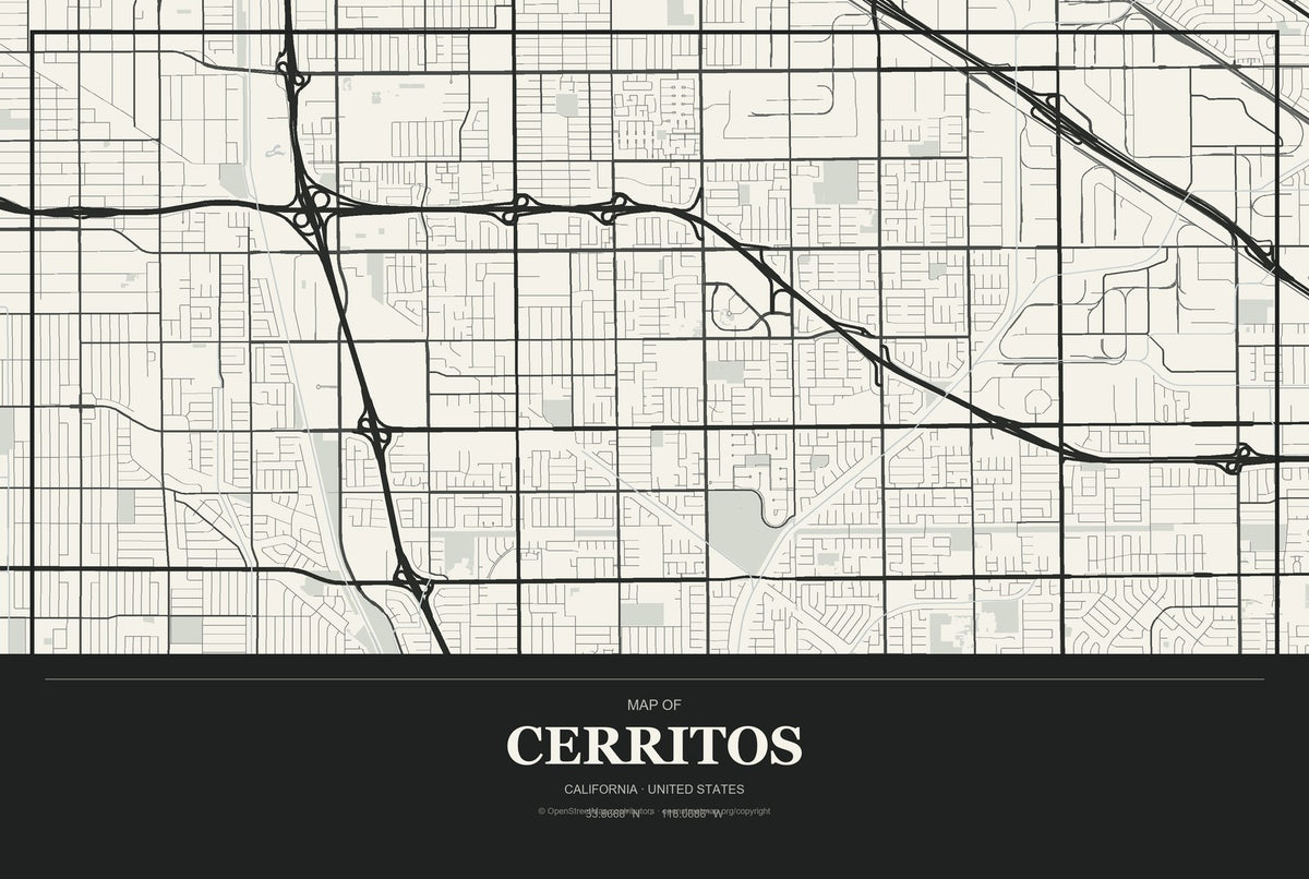 Cerritos, California City Map Aluminum Sign in Museum Plaque style