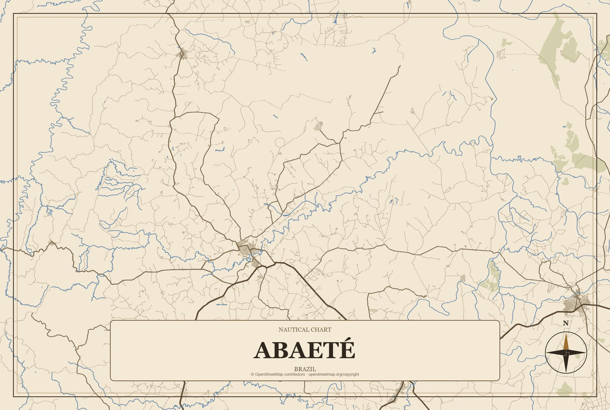 Abaeté, Brazil City Map Aluminum Sign in Heritage Nautical style